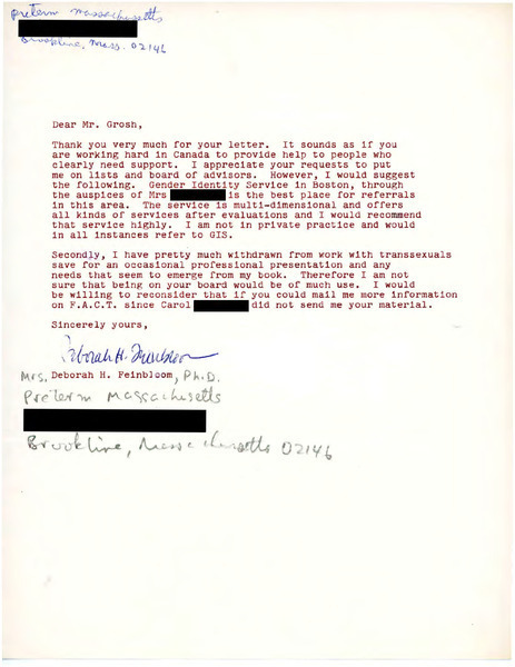 Download the full-sized image of Letter from Deborah H. Feinbloom to Rupert Raj