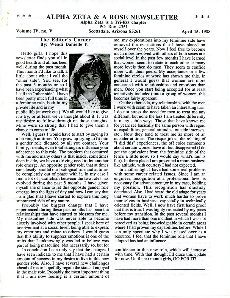 Download the full-sized PDF of Alpha Zeta & A Rose Newsletter Vol. 4 No. 5 (April 15, 1988)