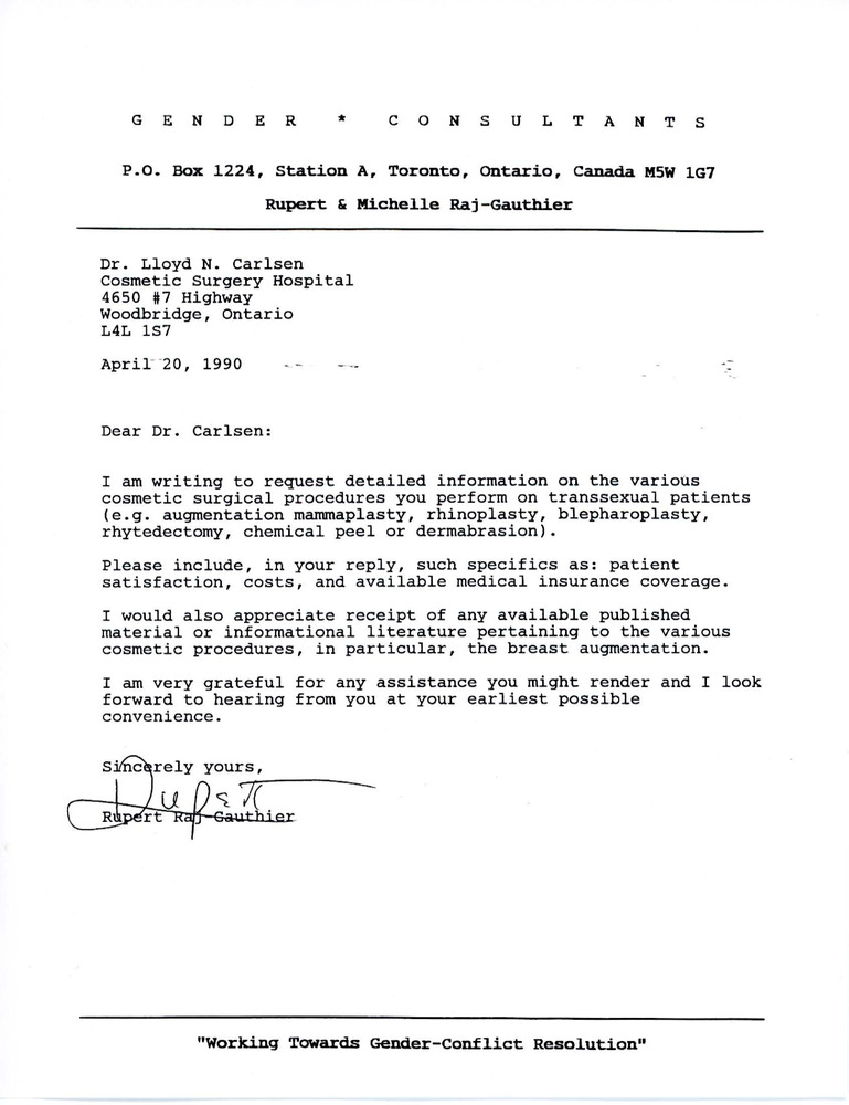 Download the full-sized PDF of Letter from Rupert Raj to Dr. Lloyd N. Carlsen (April 20, 1990)