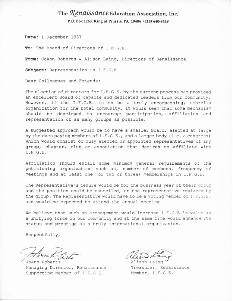 Download the full-sized PDF of Letter to The Board of IFGE