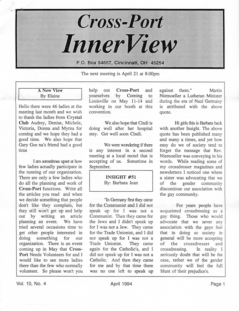 Download the full-sized PDF of  Cross-Port InnerView, Vol. 10 No. 4 (April, 1994)