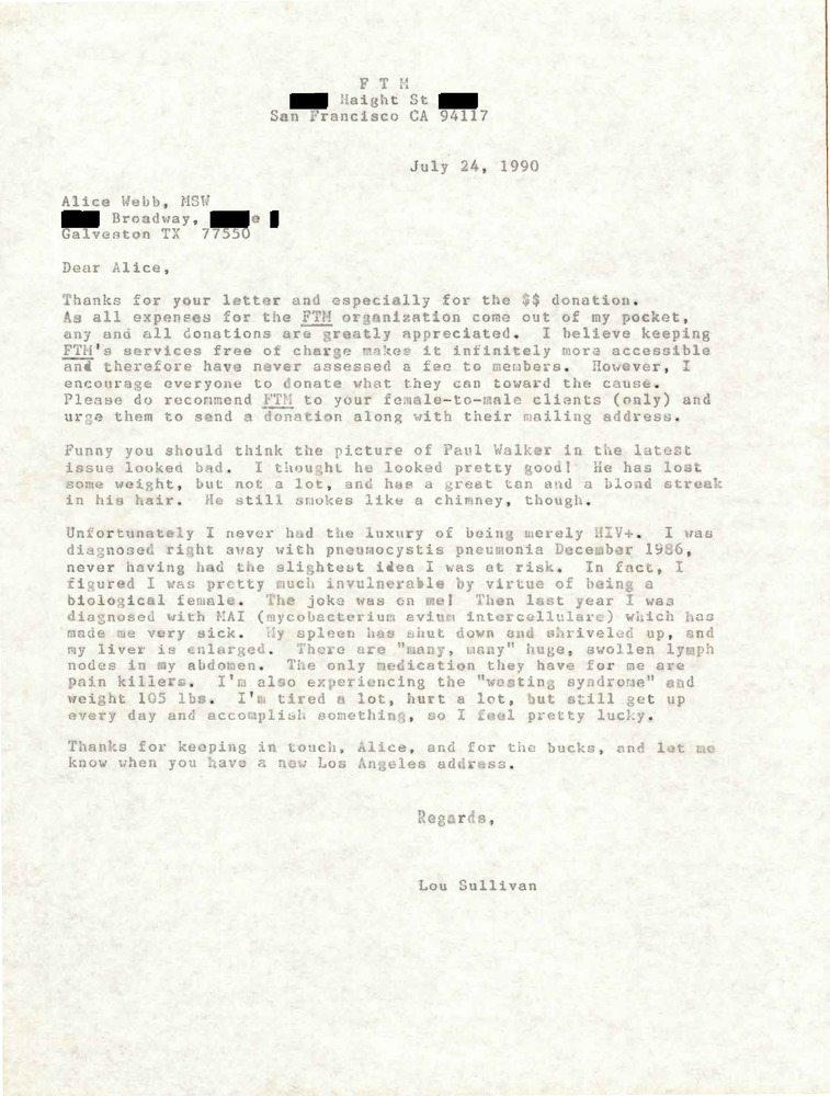 Download the full-sized PDF of Correspondence from Lou Sullivan to Alice Webb (July 24, 1990)