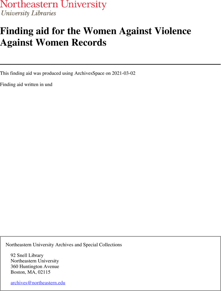 Download the full-sized PDF of Finding aid for the Women Against Violence Against Women Records