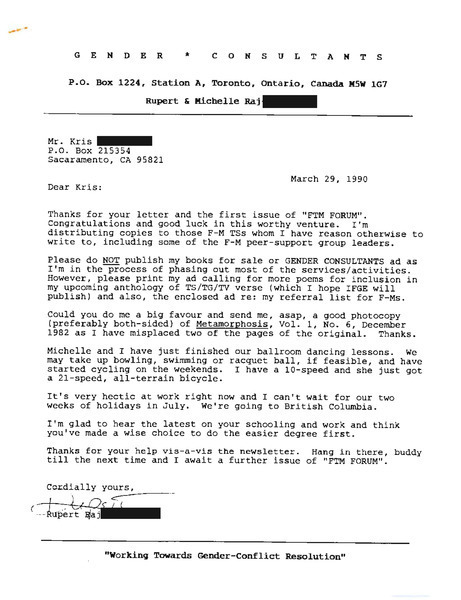 Download the full-sized image of Letter from Rupert Raj to Kris (March 29, 1990)