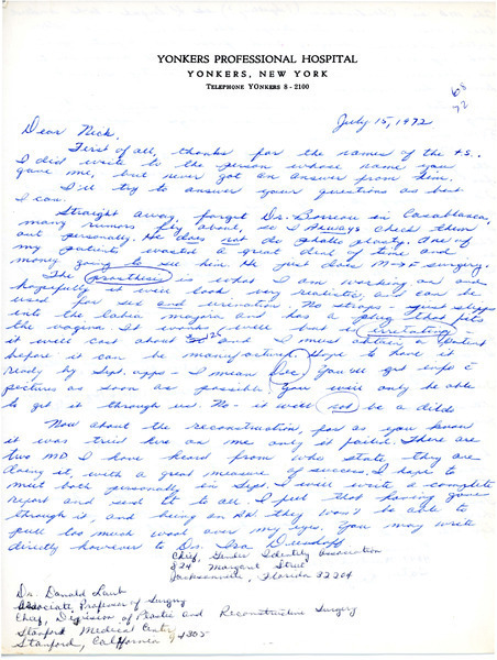 Download the full-sized image of Letter from Dr. Angelo (Mario) Tornabene to Rupert Raj (July 15, 1972)