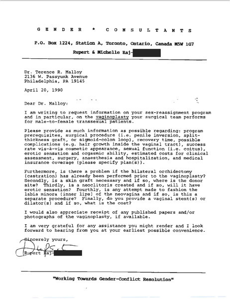 Download the full-sized PDF of Letter from Rupert Raj to Dr. Terrence R. Malloy (April 20, 1990)