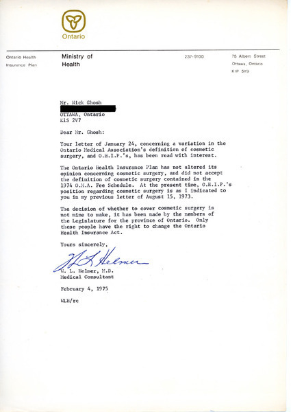 Download the full-sized image of Letters from Dr. W. L. Helmer to Rupert Raj (1973, 1975)