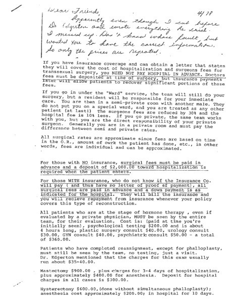 Download the full-sized image of Letters from Dr. Angelo (Mario) Tornabene on Phalloplasty Steps (December 23, 1978)