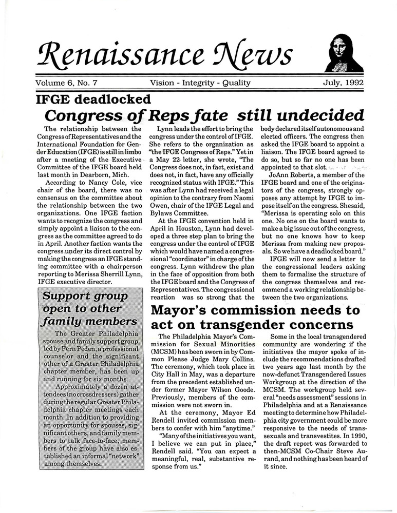 Download the full-sized PDF of Renaissance News, Vol. 6 No. 7 (July 1992)