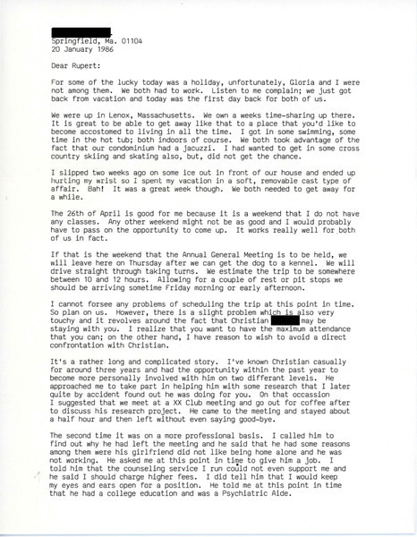 Download the full-sized PDF of Letter from Stephen E. Parent to Rupert Raj (January 20, 1986)