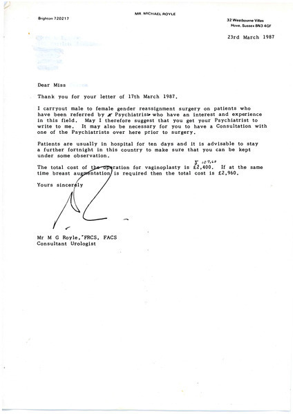 Download the full-sized image of Letter from Michael G. Royle (March 23, 1987)