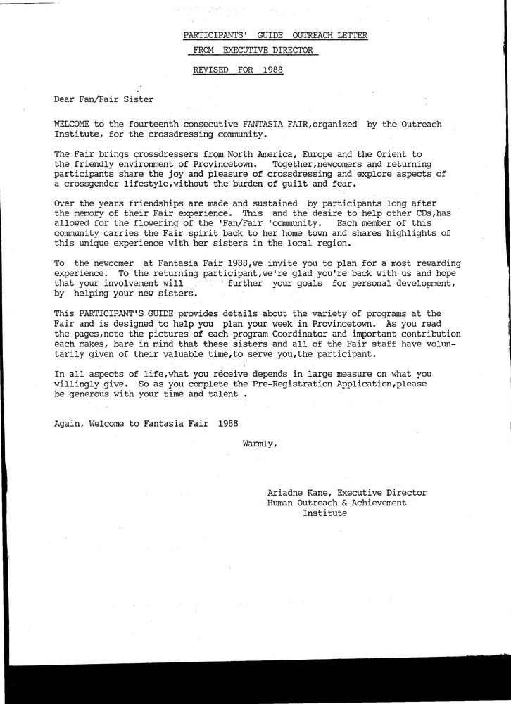 Download the full-sized PDF of Participants' Guide Outreach  Letter from Executive Director (1988)
