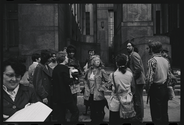 Download the full-sized image of A Photograph of Marsha P. Johnson and other Gay Liberation Front Memebers Demonstrating at New York City Hall