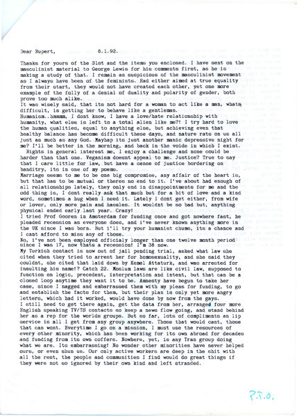 Download the full-sized image of Letter from Phaedra Kelly to Rupert Raj (January 8, 1992)