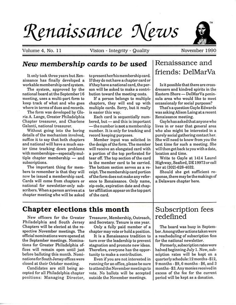 Download the full-sized PDF of Renaissance News, Vol. 4 No. 11 (November 1990)