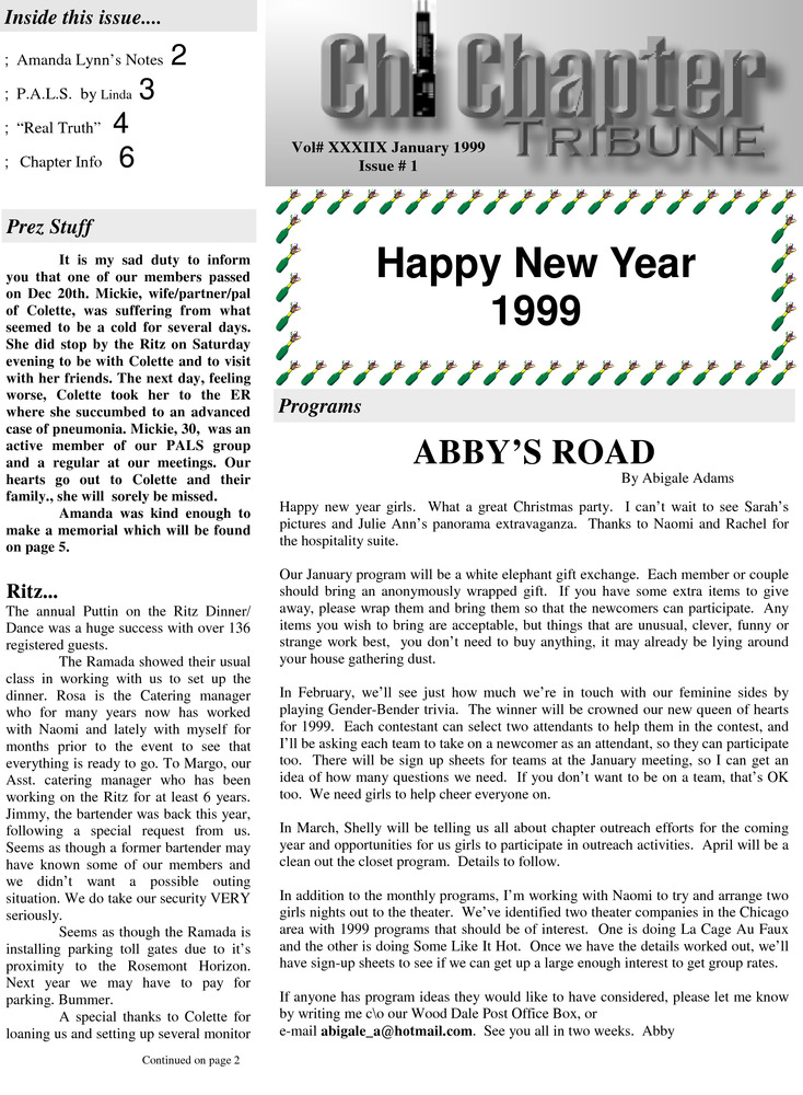 Download the full-sized PDF of Chi Chapter Tribune Vol. 38 No. 01 (January, 1999)