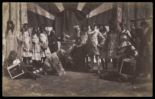 Download the full-sized image of British servicemen performing a sketch on the power of the press. Photograph, 191-.