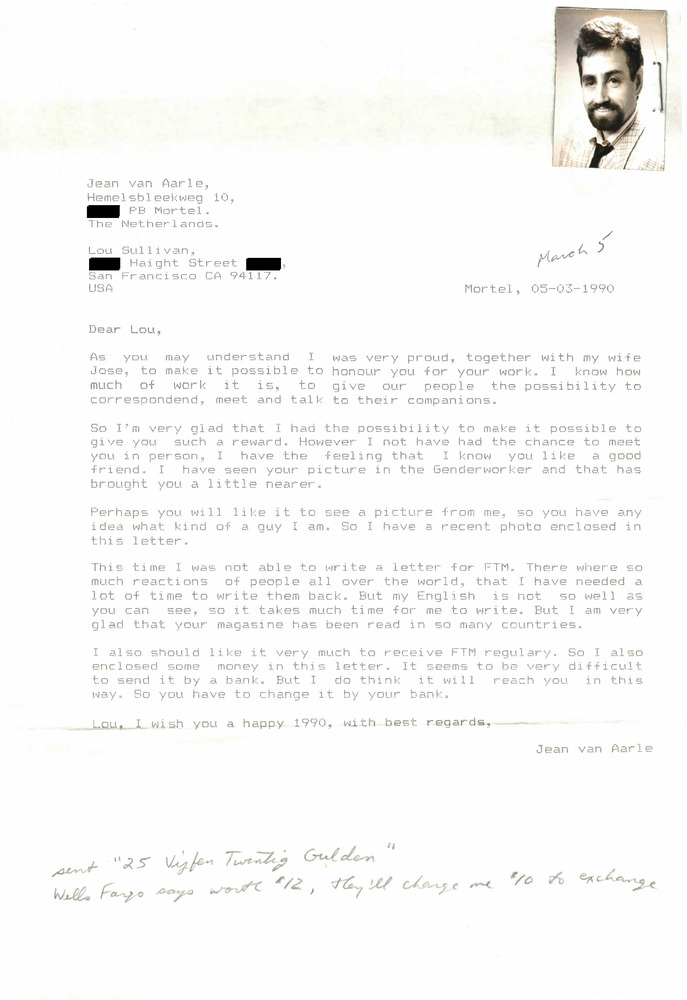 Download the full-sized PDF of Correspondence from Jean Aarle to Lou Sullivan (March 5, 1990)