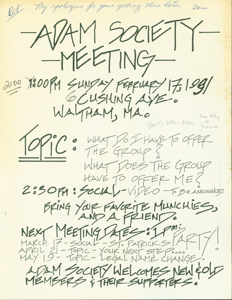 Download the full-sized PDF of Adam Society Meeting (February, 1991)