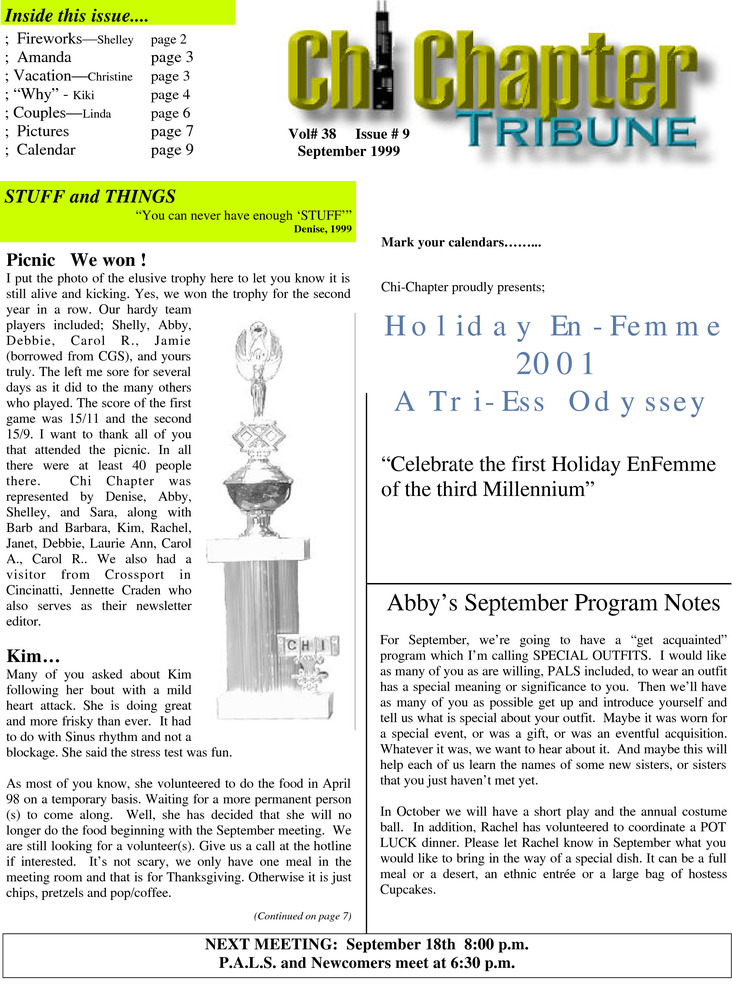 Download the full-sized PDF of Chi Chapter Tribune Vol. 38 Iss. 09 (September, 1999)