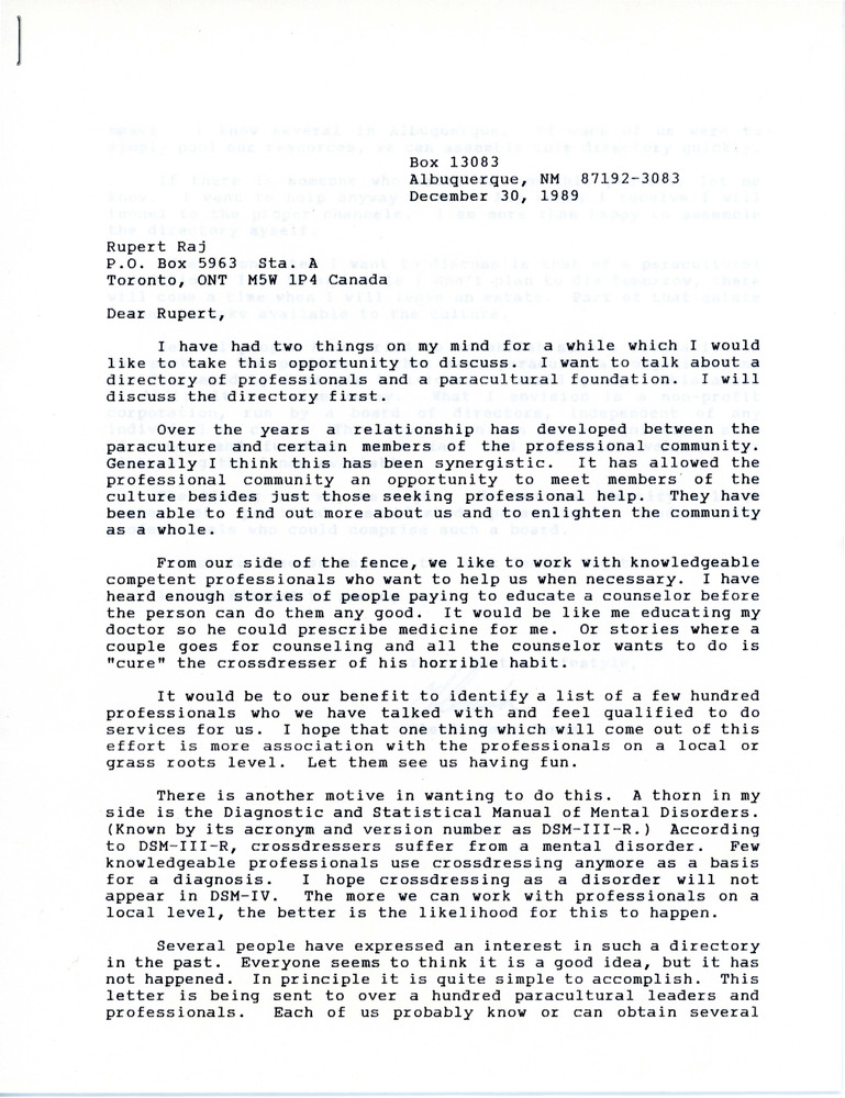 Download the full-sized PDF of Letter from Glenda Rene Jones to Rupert Raj (December 30, 1989)