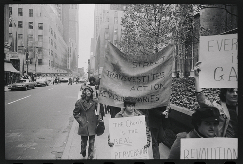 Download the full-sized image of Sylvia Rivera Marching at St. Patrick's Cathedral Demonstration