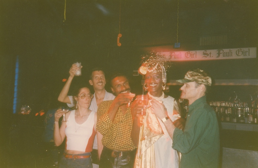Download the full-sized image of A Photograph Featuring Marsha P. Johnson with Friends at Bar for Her Birthday Party
