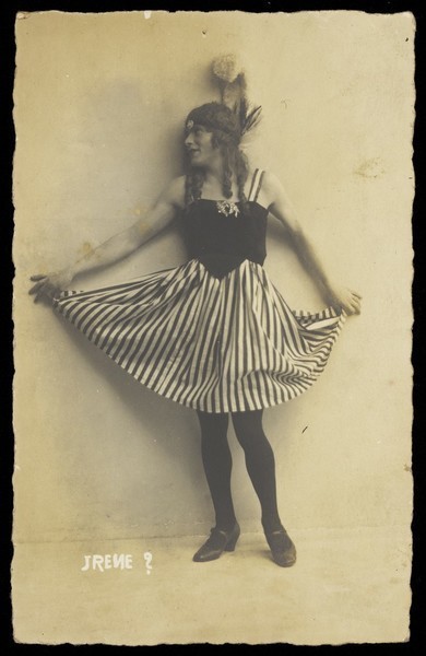 Download the full-sized image of Harry Vernon (?) Capell in drag as "Irene ?". Photographic postcard, ca. 1918.