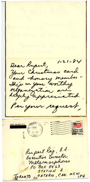 Download the full-sized image of Letter from Harry Benjamin to Rupert Raj (January 21, 1984)