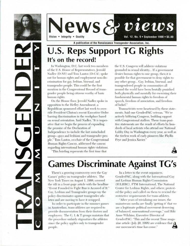 Download the full-sized PDF of Renaissance News & Views, Vol. 12 No. 9 (September 1998)