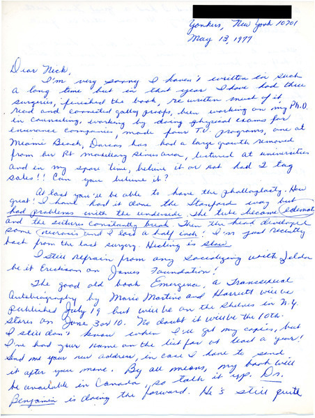 Download the full-sized image of Letter from Dr. Angelo (Mario) Tornabene to Rupert Raj (May 13, 1977)