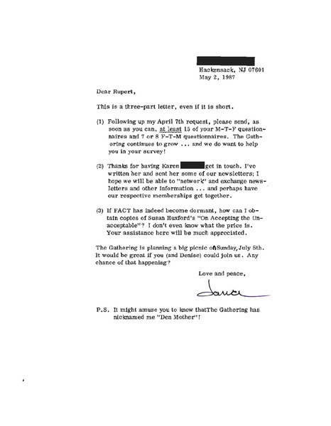 Download the full-sized image of Letter from Jana to Rupert Raj (May 2, 1987)