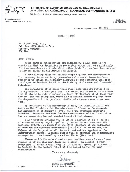 Download the full-sized image of Letter from Susan C. Huxford to Rupert Raj (March 7, 1986)