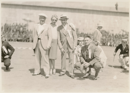 Download the full-sized image of Officials Pose with Prisoner Wearing Women's Clothing at the 20th Annual Olympic Club Track & Field Meet