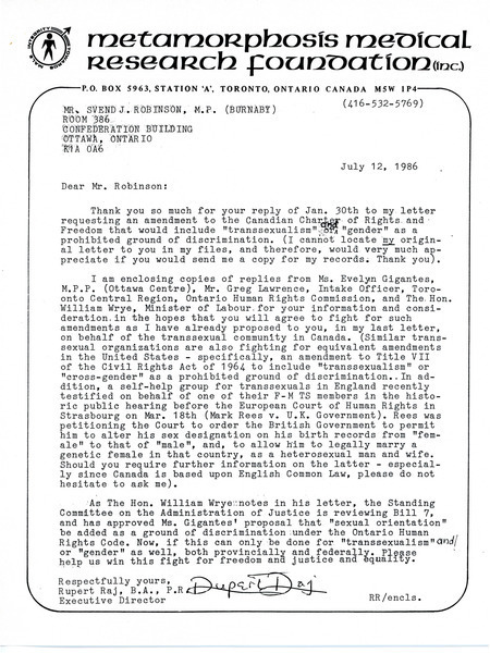 Download the full-sized image of Letters from Rupert Raj to Government Officials (June 12, 1986)