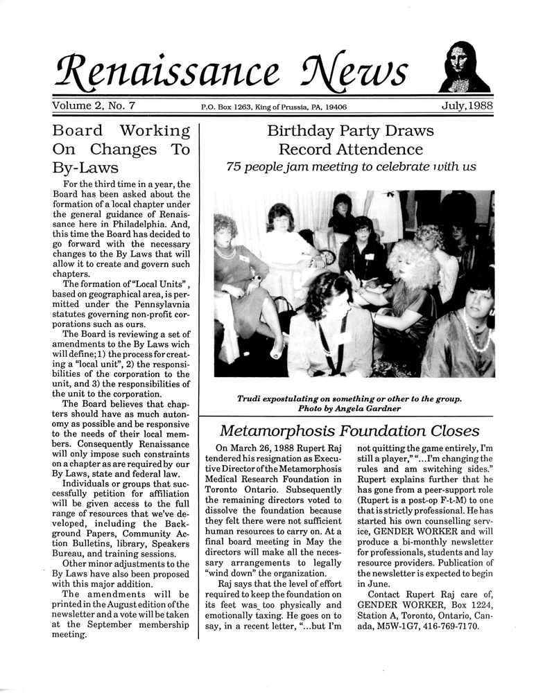 Download the full-sized PDF of Renaissance News, Vol. 2 No. 7 (July 1988)