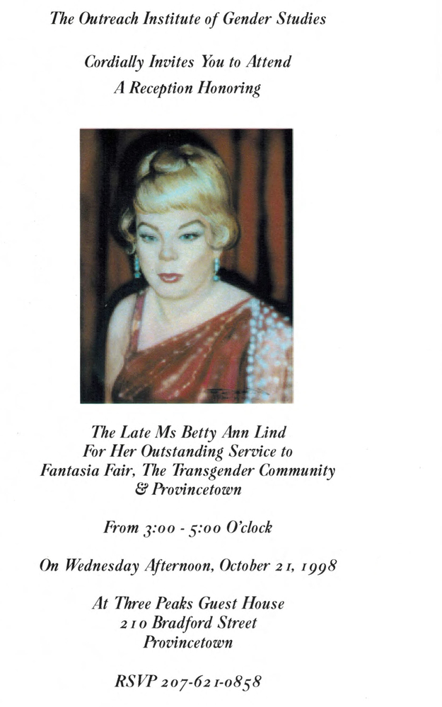 Download the full-sized image of Invitation to Reception in Honor of Betty Ann Lind