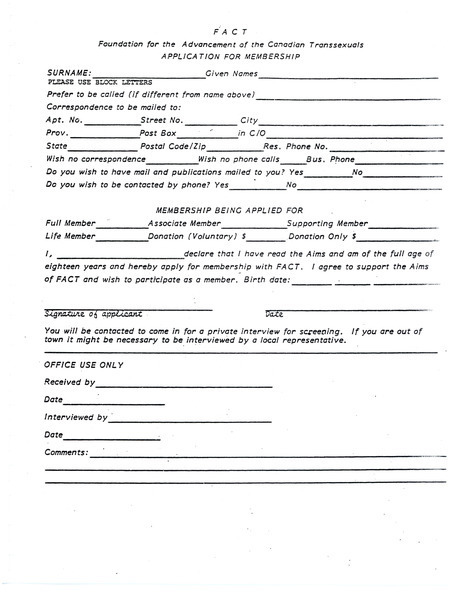 Download the full-sized image of Membership Application for F.A.C.T.