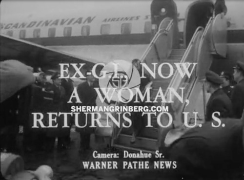Download the full-sized image of Ex-G.I., Now a Woman, Returns to U.S.