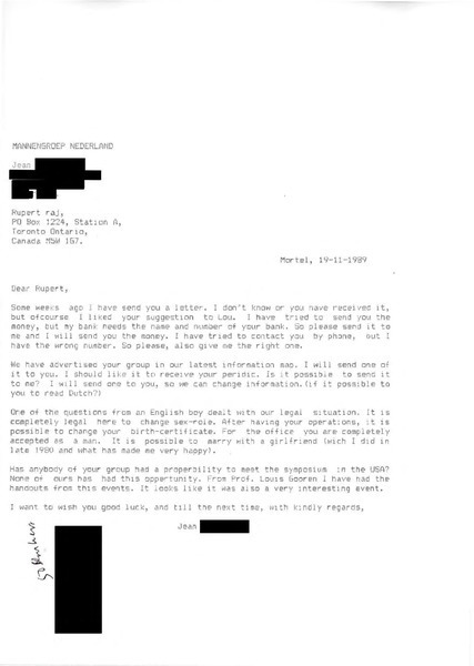 Download the full-sized image of Letter from Jean Van Aarle to Rupert Raj (November 19, 1989)