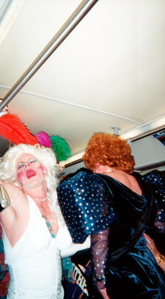 Download the full-sized image of Two Drag Queens on Bus for Indianapolis Bag Ladies AIDS Fundraiser