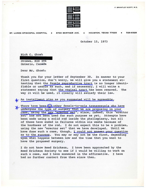 Download the full-sized image of Letter from F. Brantley Scott to Rupert Raj (October 15, 1973)