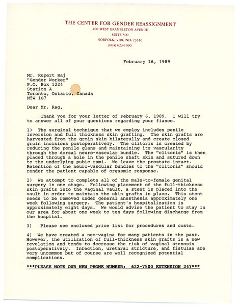 Download the full-sized image of Letter from David A. Gilbert to Rupert Raj (February 16, 1989)