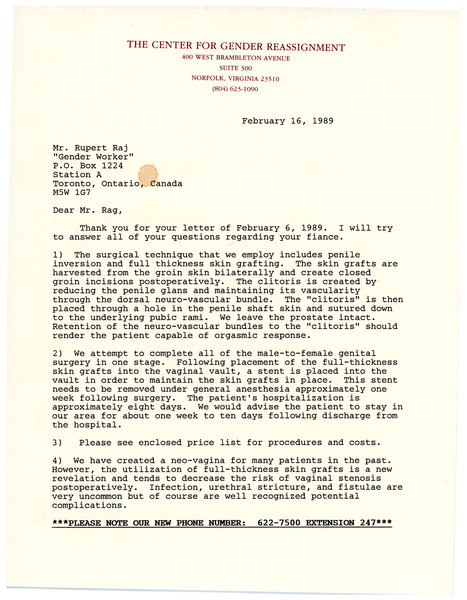 Download the full-sized image of Letter from David A. Gilbert to Rupert Raj (February 16, 1989)