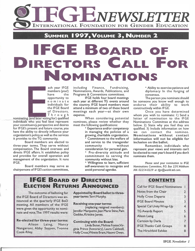 Download the full-sized PDF of IFGE Newsletter Vol. 3 No. 2 (Summer, 1997)