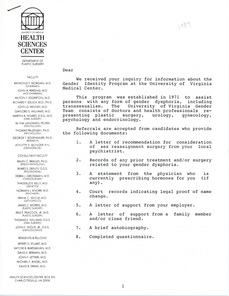 Download the full-sized PDF of Letter from Dr. Milton T. Edgerton and Dr. John G. Kennedy (1989)