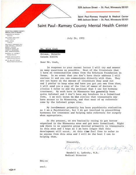 Download the full-sized image of Letter from Randall A. Lakosky to Rupert Raj (July 24, 1972)