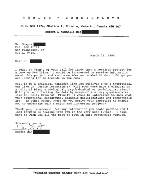 Download the full-sized image of Letter from Rupert Raj to Shayne (March 29, 1990)