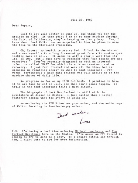 Download the full-sized image of Letter from Lou Sullivan to Rupert Raj (July 23, 1989)