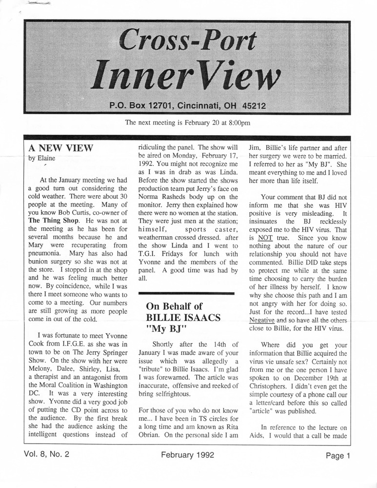 Download the full-sized PDF of Cross-Port InnerView, Vol. 8 No. 2 (February, 1992)